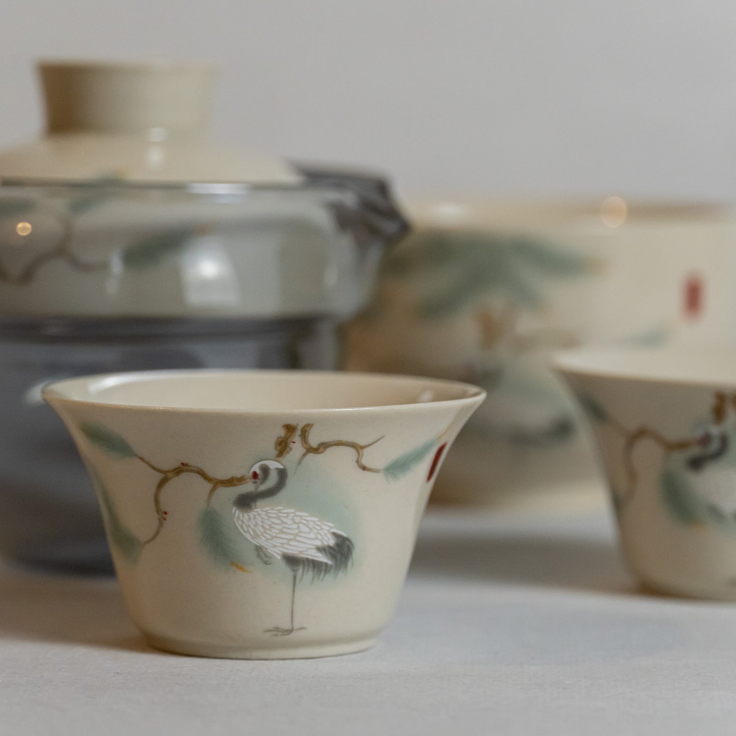 Handmade Elegant Crane Portable Chinese Porcelain Tea set