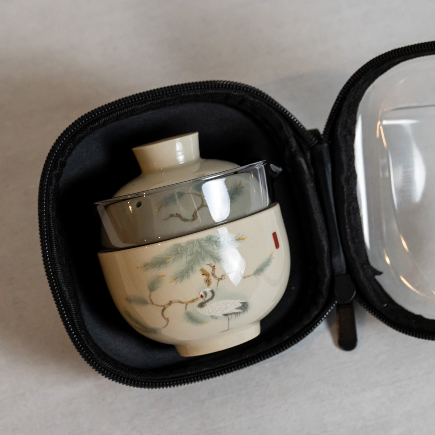 Handmade Elegant Crane Portable Chinese Porcelain Tea set