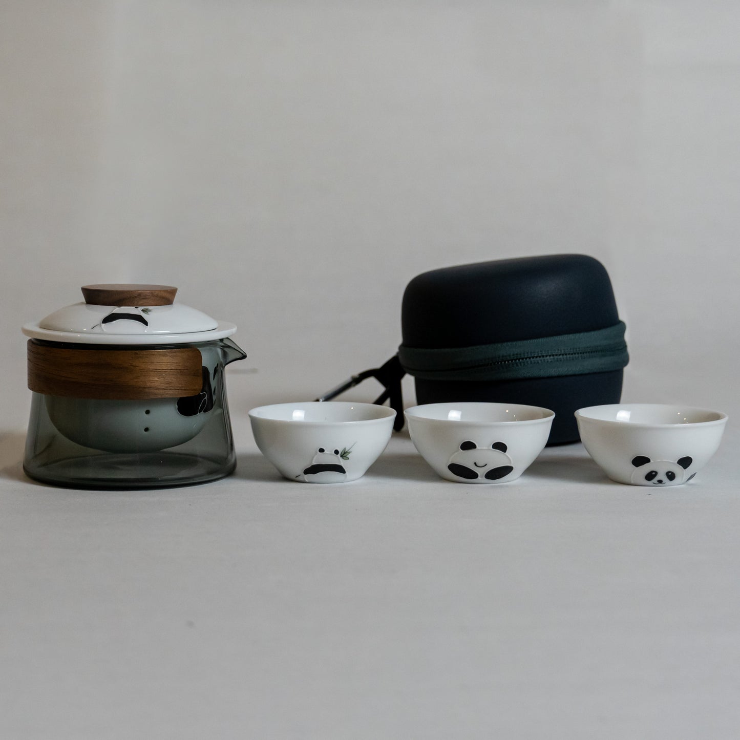 Portable Panda Ceramic Tea Set 3 Cups