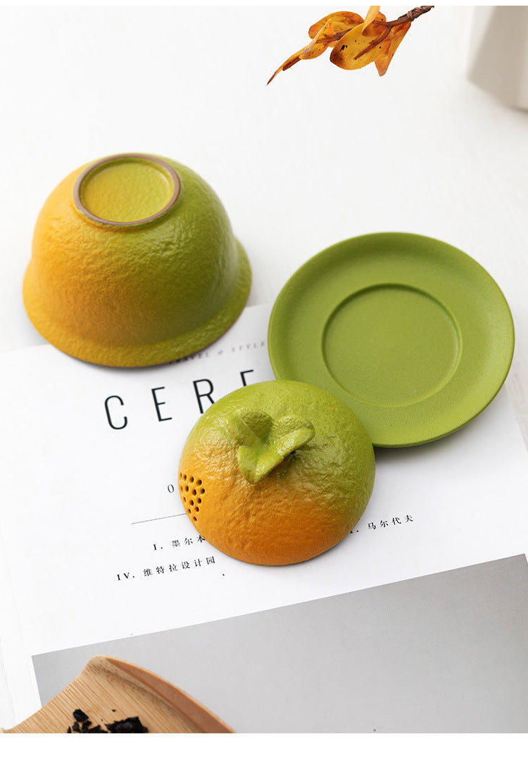 Handcrafted Orange Citrus Ceramic Gaiwan | Unique Artisan Loose Leaf Tea Brewer